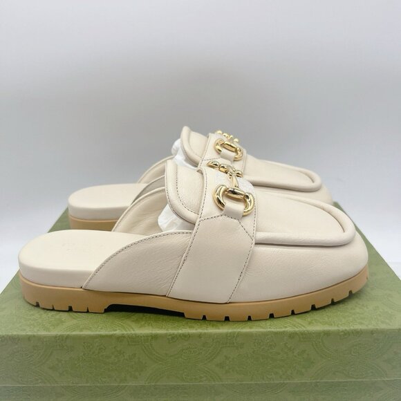 GUCCI Airel Leather Horsebit Loafer Mules Slide Ivory White EU 39.5 US 9.5 - Picture 8 of 16